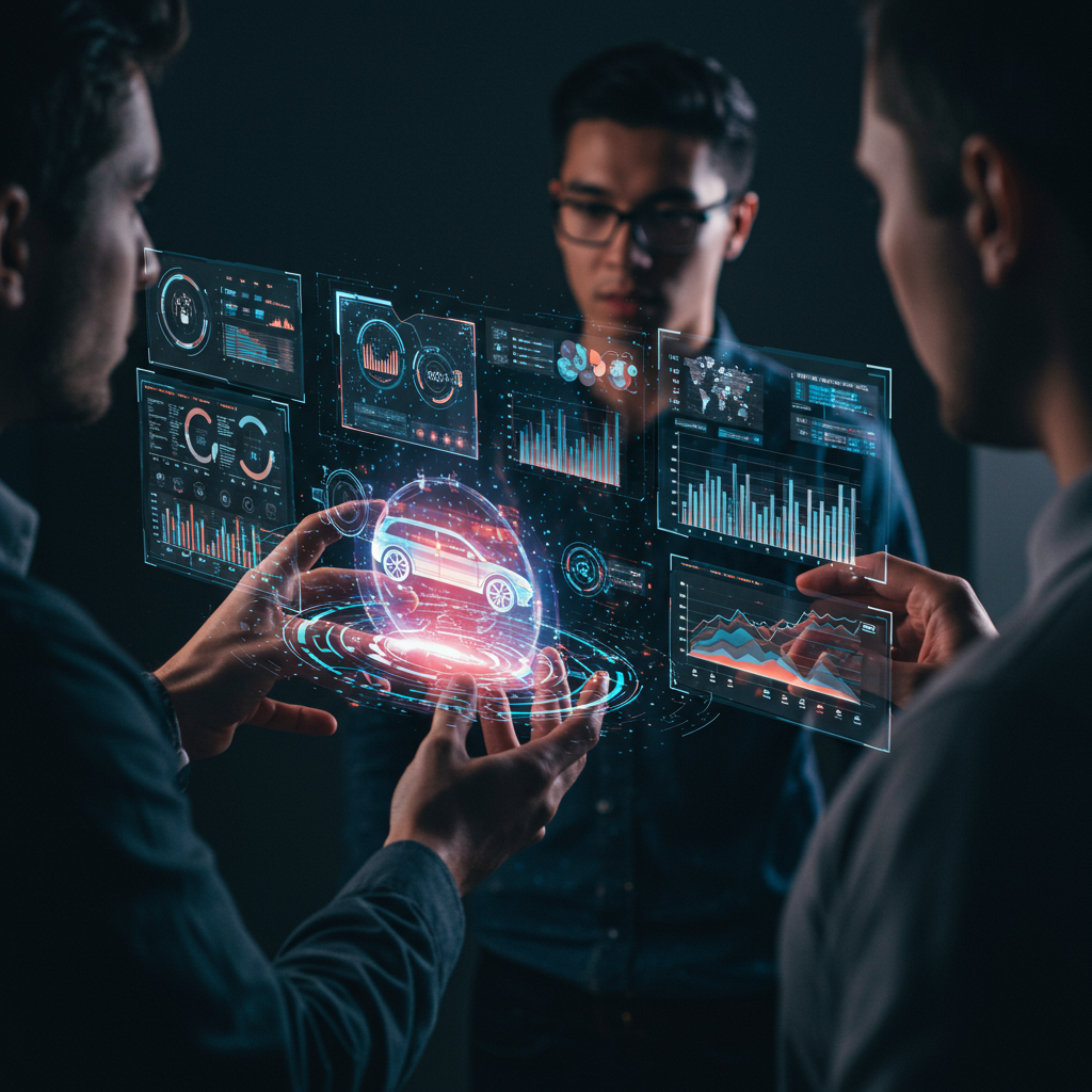 차량 데이터를 분석하는 연구팀의 협업 장면