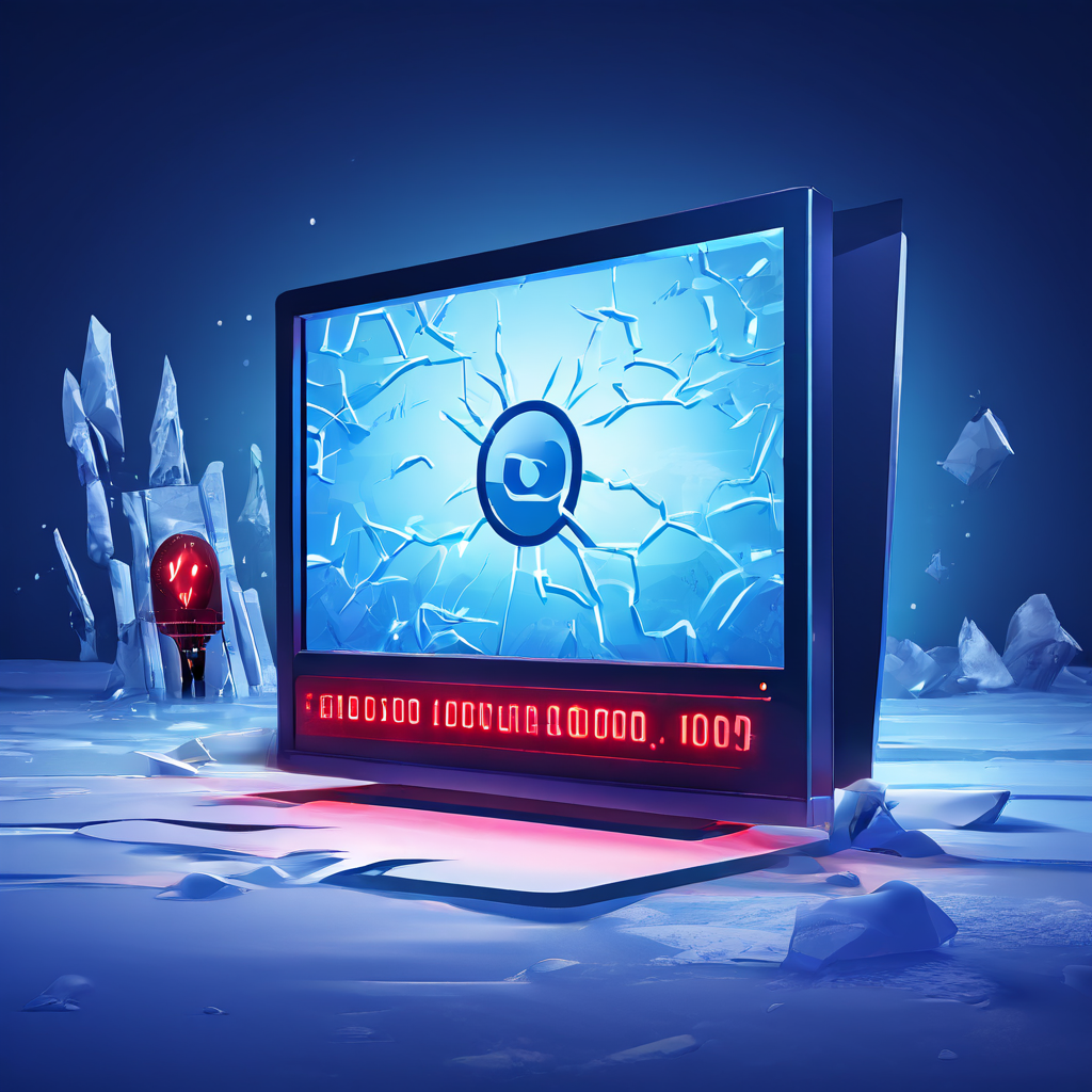 컴퓨터 화면에 빨간색 경고 표시와 정지된 0% 로딩 아이콘의 오류 메시지가 고정된 모습이다.