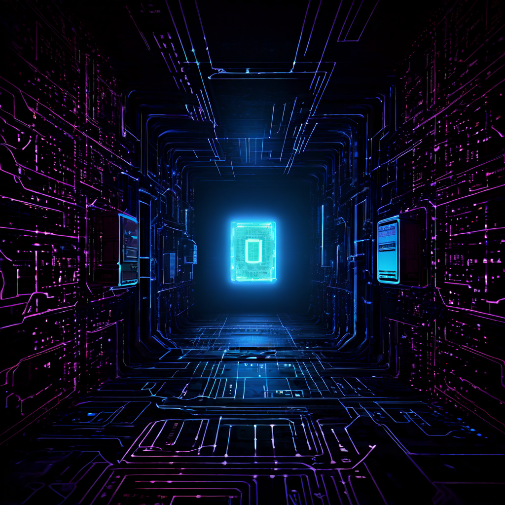 어두운 디지털 공간에서 단절된 소켓을 찾아 헤매는 빛나는 데이터 메시지 패킷의 모습이다.