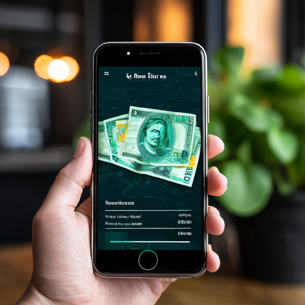 검정색 스마트폰 화면에 L포인트 앱이 표시되어 있으며, 포인트 아이콘이 현금으로 변환되는 모습이다.